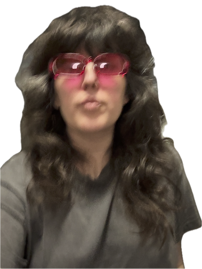 a blurry photo of me, with the background removed. i am wearing red tinted glasses