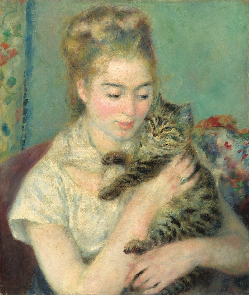 auguste renoir painting of a woman holding a cat