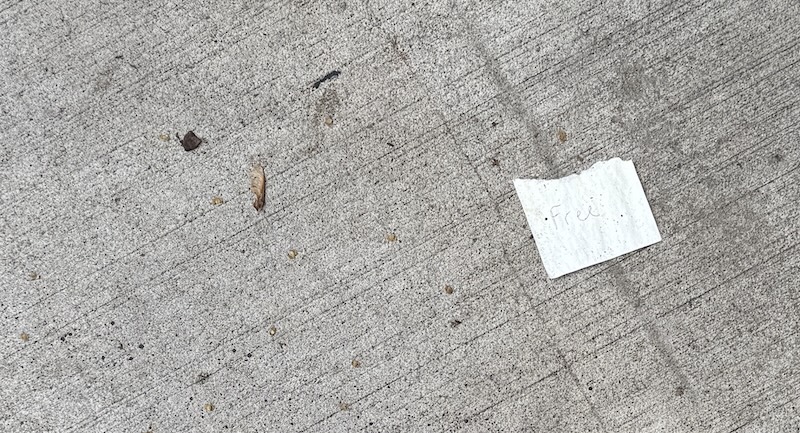 photo of a note that says "free" on the ground