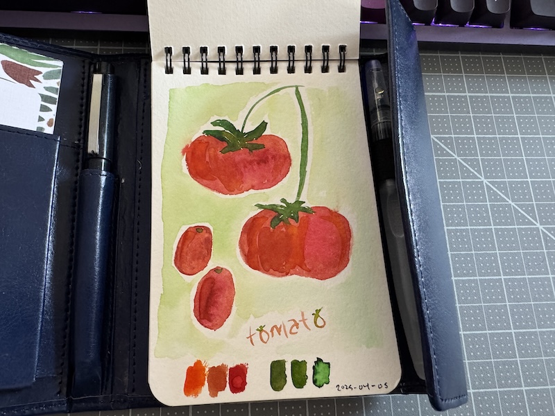photo of my little paint sketchbook where in april i painted some tomatoes