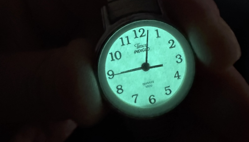photo of my little watch's face glowing