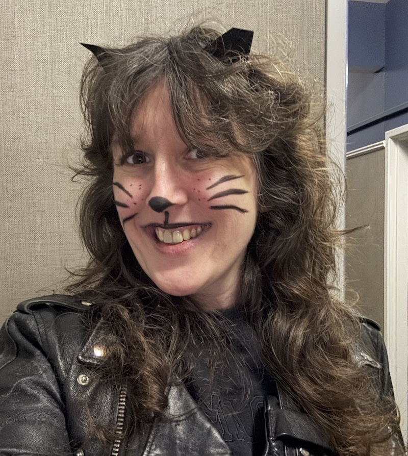 selfie of me with paper cat ears and cat face makeup