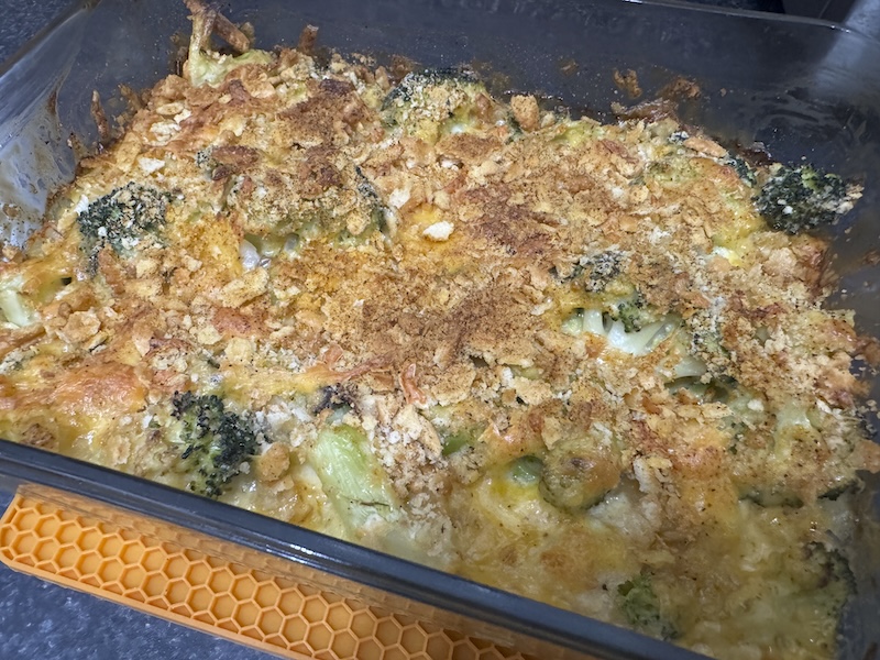 photo of a cheddar brocolli bake i made, fresh out the oven