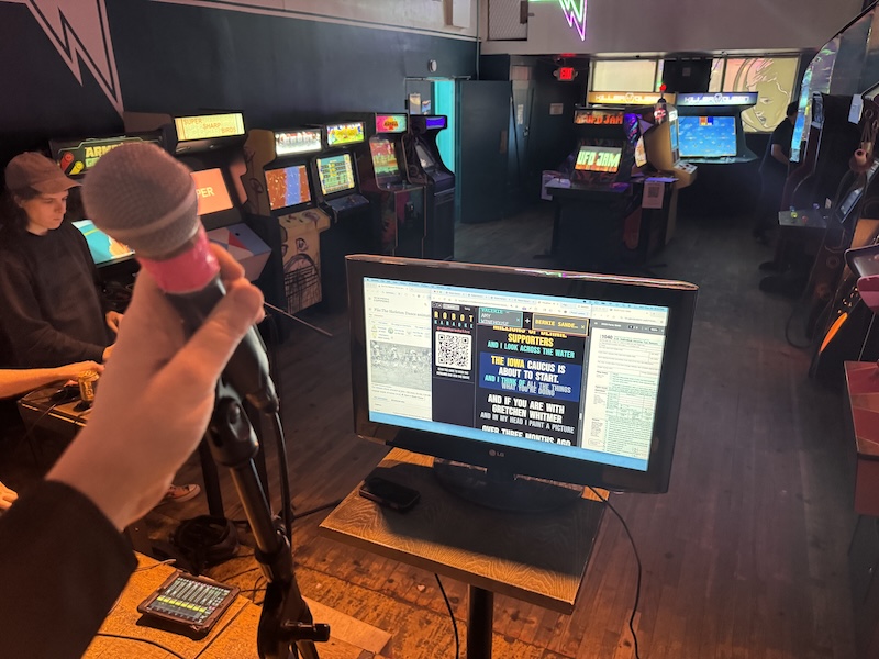 photo of wonderville from the point of view of me on the stage as jamie and i do sound check. the arcade is empty