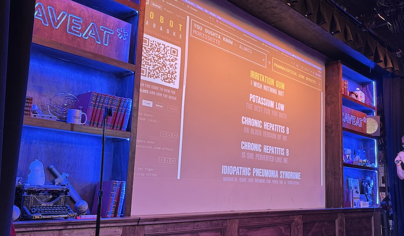 photo the caveat stage during our show while someone is singing pharmaceutical side effects to the tune of alanis morissette's you oughta know