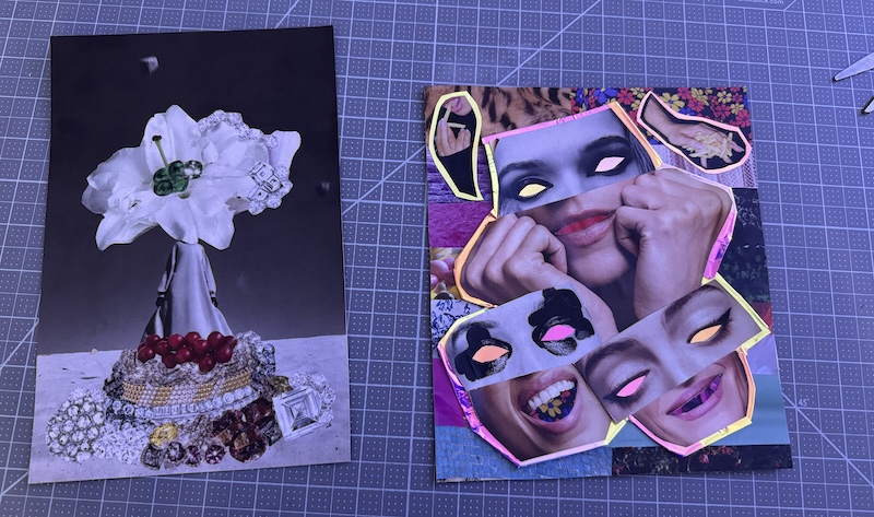 photo of two magazine collages, one lisa made and the other i did 