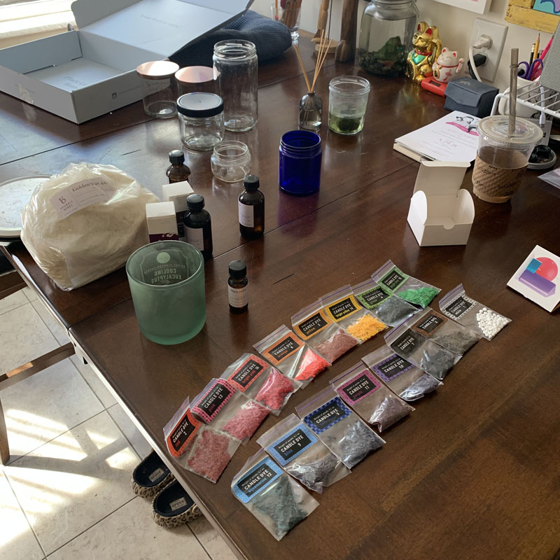 my table covered in kitchen supplies