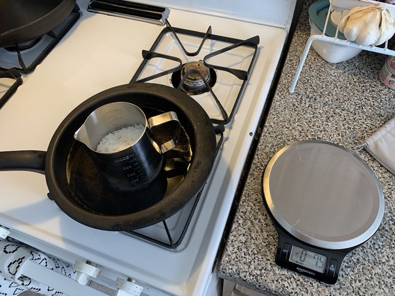 my stove with a double boil setup and my counter has a scale on it