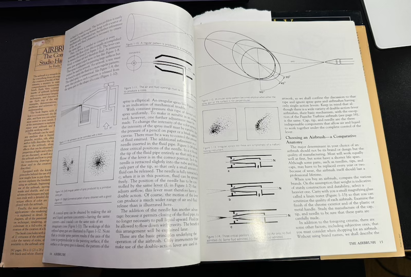 inside "airbrush" on a page describing how an airbrush works and the geometry of the spray that comes from it