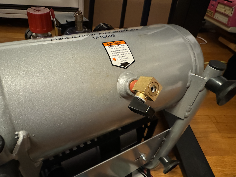 photo of my compressor with the new drain valved about half-installed
