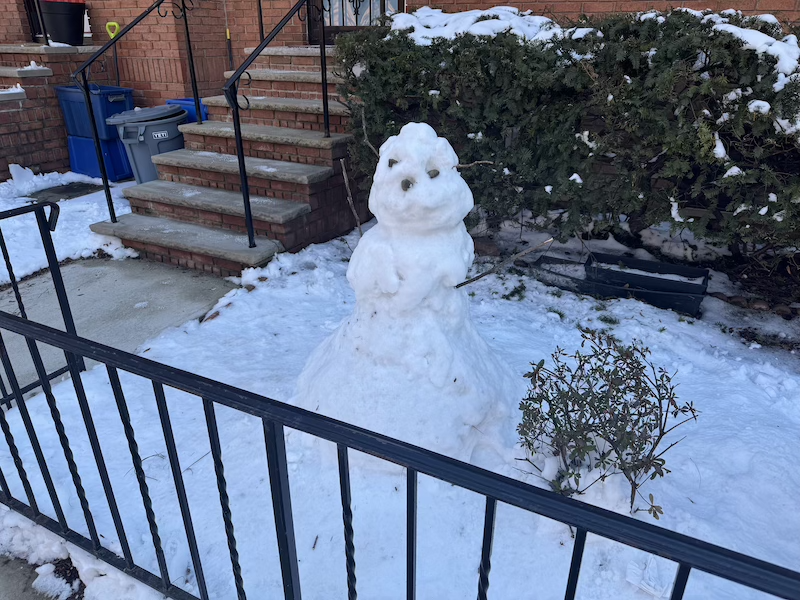 photo of a little snowman on someone's front yard