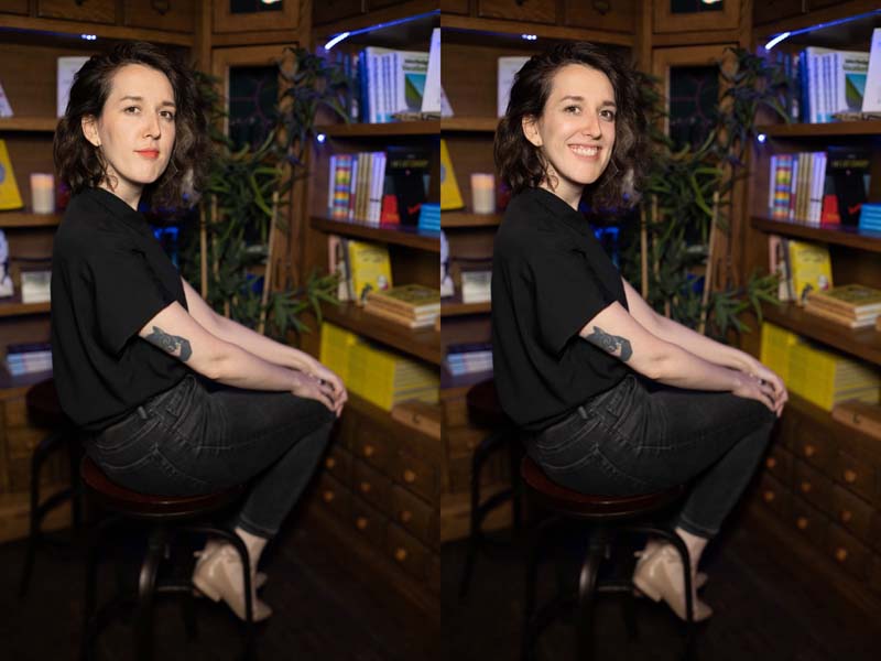 photo of me looking nice at an event, and next to it the same photo but i'm smiling weirdly