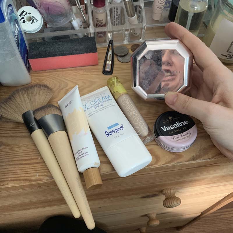 a photo of the above products on my wooden dresser