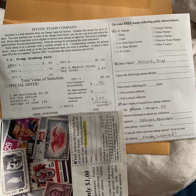 a form for ordering stamps