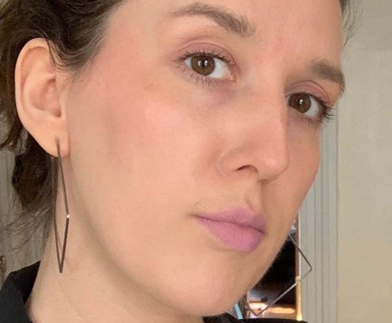 photo of my face wearing lavender lipstick