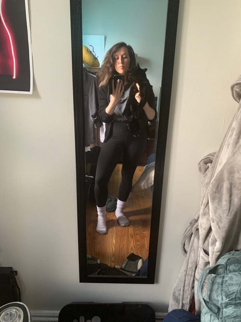mirror selfie and i'm holding my black cat, pumagreg