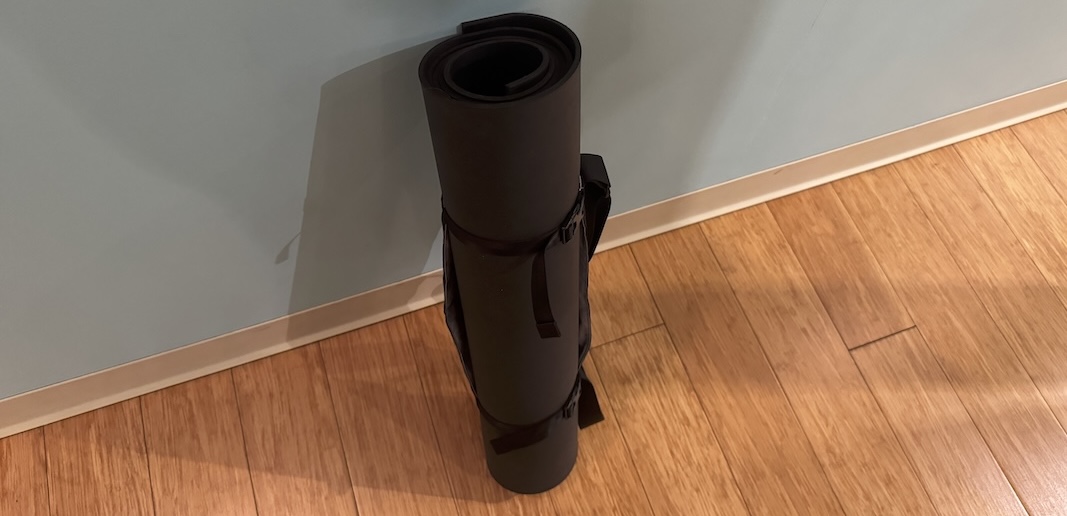 photo of my yoga mat leaning against the wall