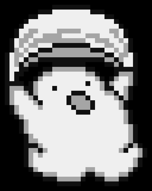 pixel art of noobow, a blob, holding a parachute and looking like he's screaming
