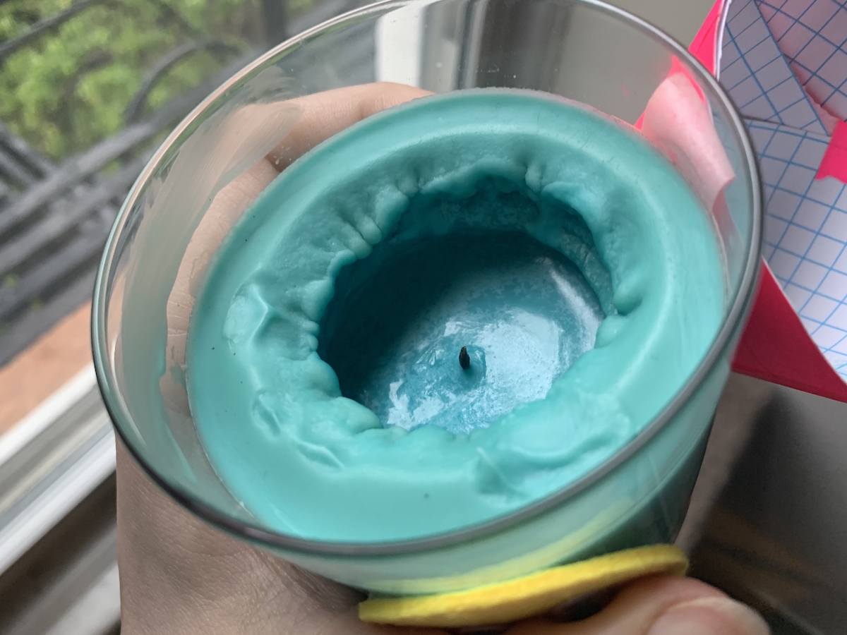 a close up of the candle, still with tunneling