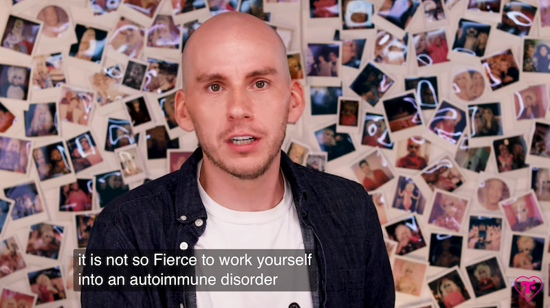 screenshot of trixie mattel out of drag saying "it is not so fierce to work yourself into an autoimmune disorder"